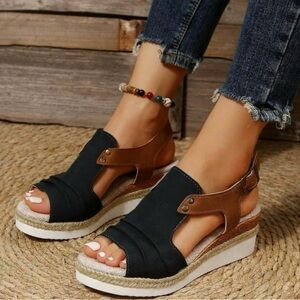 NEW Modern Wedge Sandals EU43/12US with Ankle Strap. ORIG. PKG. Black and Brown